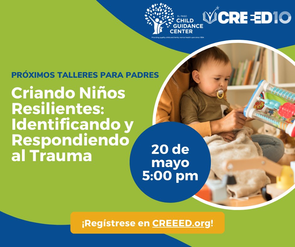 🚨¡NUEVA FECHA! Nuestro primer #TallerParaPadres con @ElpasoCGC sobre cómo criar niños resilientes será el lunes 20 de mayo a las 5:00 p.m.

Regístrese👇
creeed.org/es/2024/05/08/…
