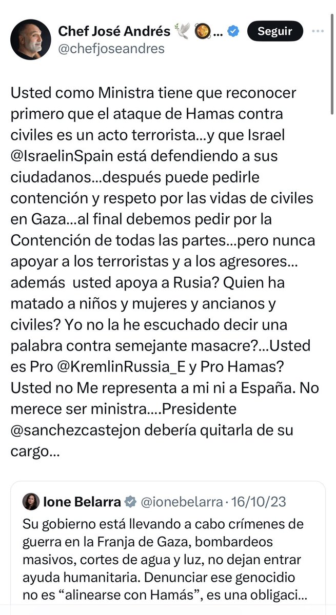 Ione Belarra @ionebelarra, S.G. de @PODEMOS, fue de las primeras en denunciar con valentía el #Genocidio en #Palestina 👏 Recibió el ATAQUE de much@s, incluido el @chefjoseandres: sus trabajadores fueron asesinados por #Israel D.E.P. 😔 ¿Saben si este señor se ha disculpado? 🤔