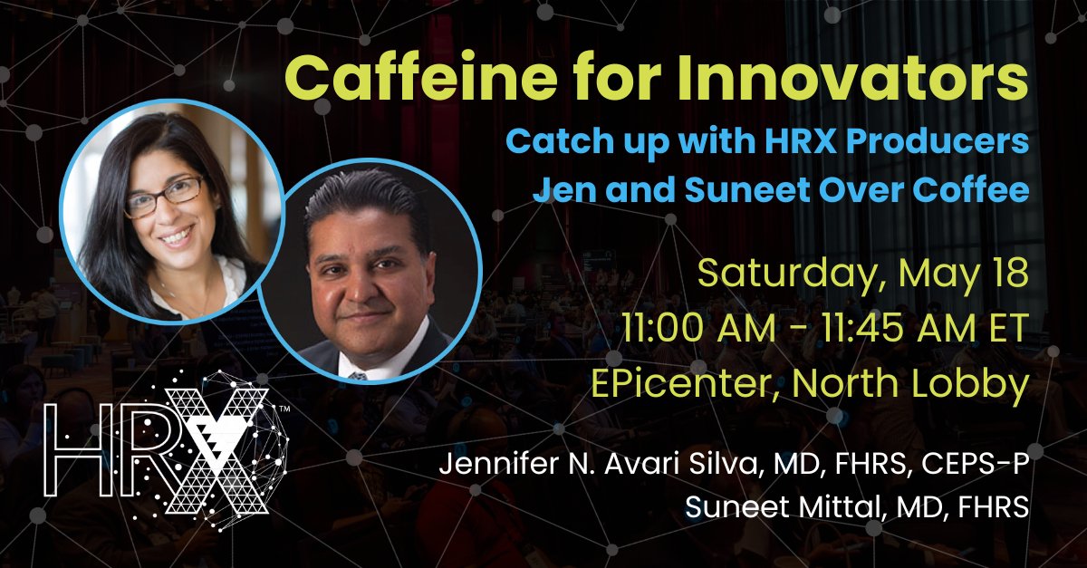 Heart Rhythm Society (@hrsonline) on Twitter photo #HRS2024 SPECIAL EVENT: On Saturday, May 18, at 11:00 AM, catch up with HRX Producers <a href="/jenniferavari/">Jen Silva, MD</a> and <a href="/drsuneet/">Suneet Mittal</a>. Enjoy a coffee as you discuss challenging the status quo, pushing beyond conventional boundaries, and bringing #HRX2024 to life.
<a href="/experienceHRX/">HRX</a> #EPeeps #HRS2024 SPECIAL EVENT: On Saturday, May 18, at 11:00 AM, catch up with HRX Producers <a href="/jenniferavari/">Jen Silva, MD</a> and <a href="/drsuneet/">Suneet Mittal</a>. Enjoy a coffee as you discuss challenging the status quo, pushing beyond conventional boundaries, and bringing #HRX2024 to life.
<a href="/experienceHRX/">HRX</a> #EPeeps