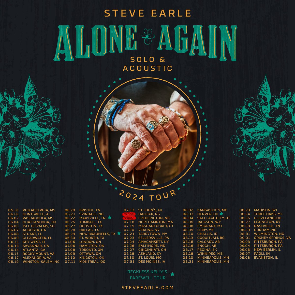Steve is excited to announce his full Alone Again Solo & Acoustic 2024 Tour. All shows are on sale now at the link below. steveearle.com/tour Artwork by @marcplusella