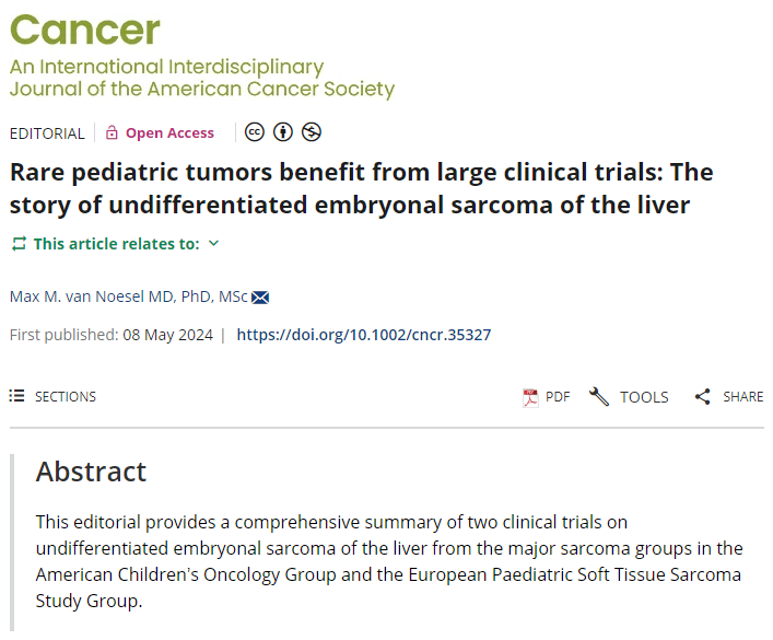 This new editorial, which comments on the recent study by Dr. Sheri Spunt (@StanfordChild) et al, provides a comprehensive summary of 2 clinical trials on undifferentiated embryonal sarcoma of the liver from the major sarcoma groups. @OncoAlert acsjournals.onlinelibrary.wiley.com/doi/10.1002/cn…