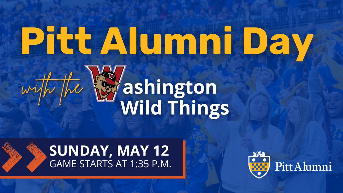 Cheer on the Washington Wild Things with Greater Pittsburgh Region Alumni this weekend 💙💛  

Purchase your tickets now for a beautiful day with #PittAlumni and #PittYoungAlums: pi.tt/WildThingsBase…