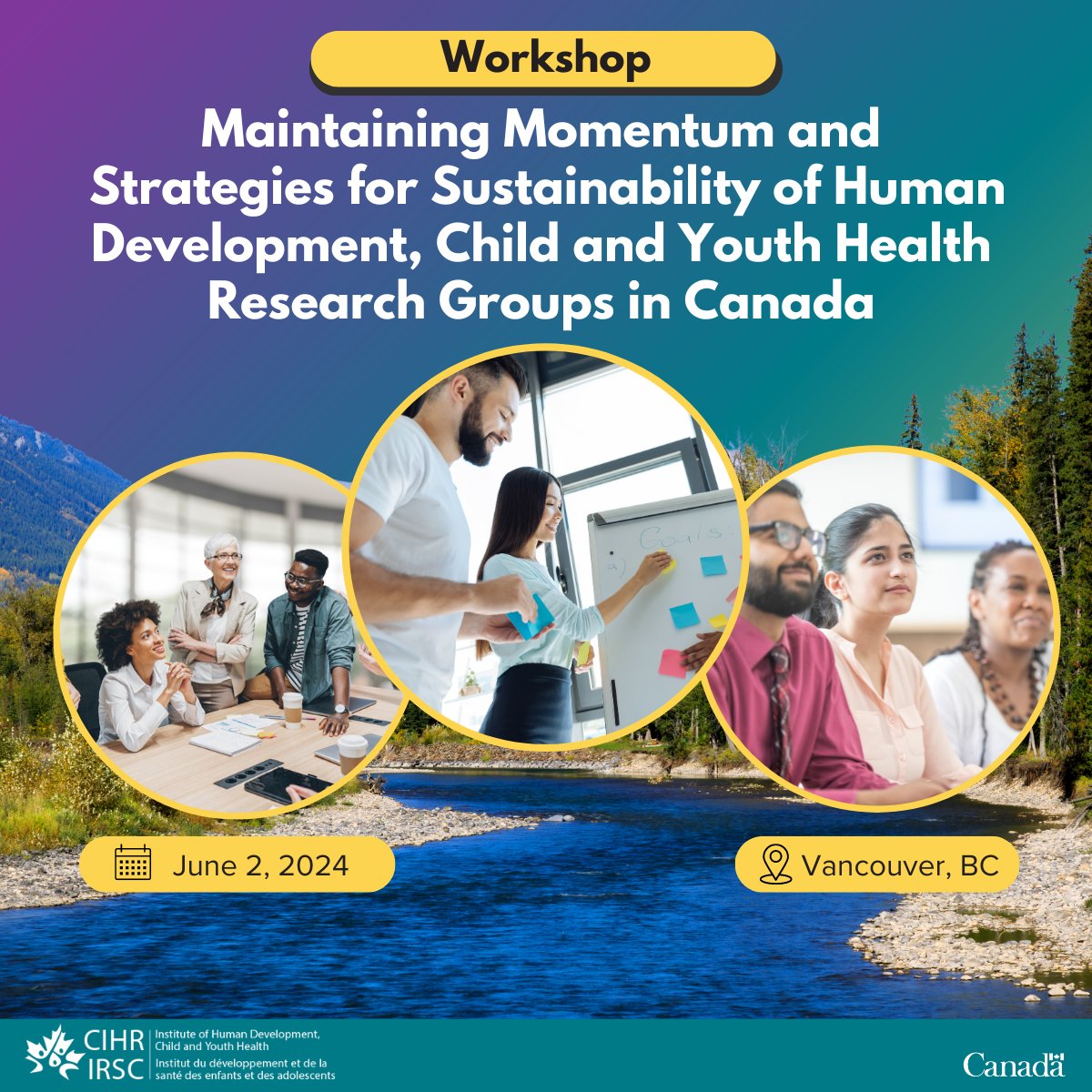 #IHDCYH is hosting a workshop on 6/2 in Vancouver as part of the Perinatal & Child Health Research Annual Mtg to bring together research groups in our mandate area to explore strategies for maintaining momentum & long-term sustainability Register by May 15 na.eventscloud.com/ereg/newreg.ph…