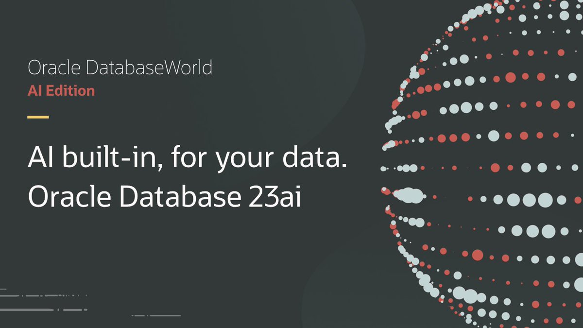 Join @iamkaymalcolm at DatabaseWorld to learn how the latest Oracle Database 23ai release uses AI to boost productivity and simplify data management. Register now at social.ora.cl/6013j5tdT