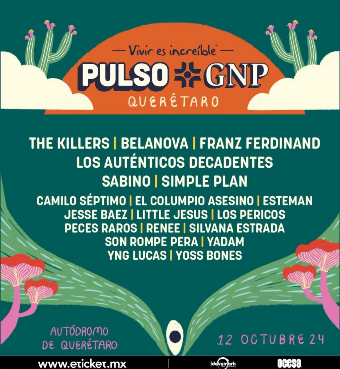 Ya esta el cartel de mi amado Pulso GNP banda 🤟 un festival q ya en su momento nos trajo a Gorillaz y ahora vienen The Killers y Franz Ferdinand 🤯 CHU-LA-DA 👌 Los tickets van por eticket 🎟️