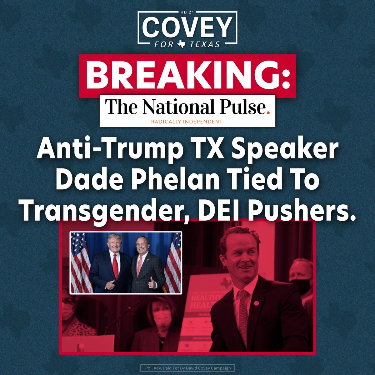 “Embattled Texas House Speaker Dade Phelan, who is trailing his Trump-endorsed primary opponent David Covey in a May 28 run-off election, maintains concerning ties with far-left transgender and diversity, equity, and inclusion (DEI) advocacy groups across the state.” Read more: