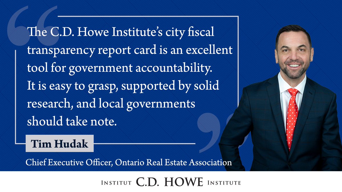 “The C.D. Howe Institute’s #city fiscal transparency report card is an excellent tool for government accountability,” says @OREAinfo’s @timhudak. “It is easy to grasp, supported by solid research, and local governments should take note.” Read the report: cdhowe.org/public-policy-…