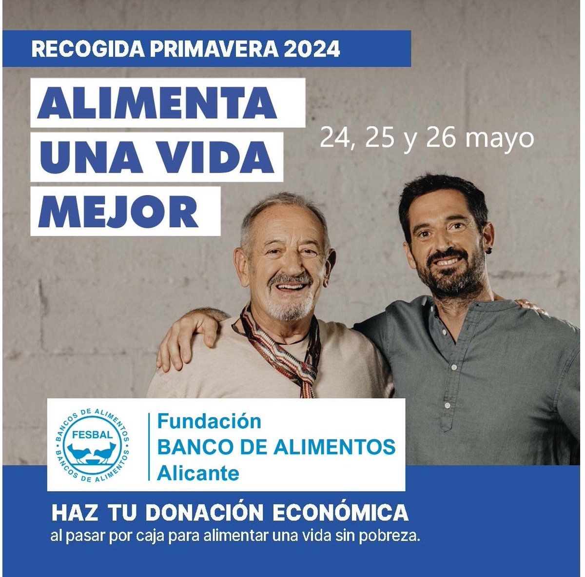 Comienza la cuenta atrás para la  Recogida "Primavera 2024" Colabora con el Banco de Alimentos de Alicante en los supermercados de la provincia.
Puedes hacer una donación metálica en caja, o alimentos en físico, los voluntarios  estarán recibiendo en los supermercados.
