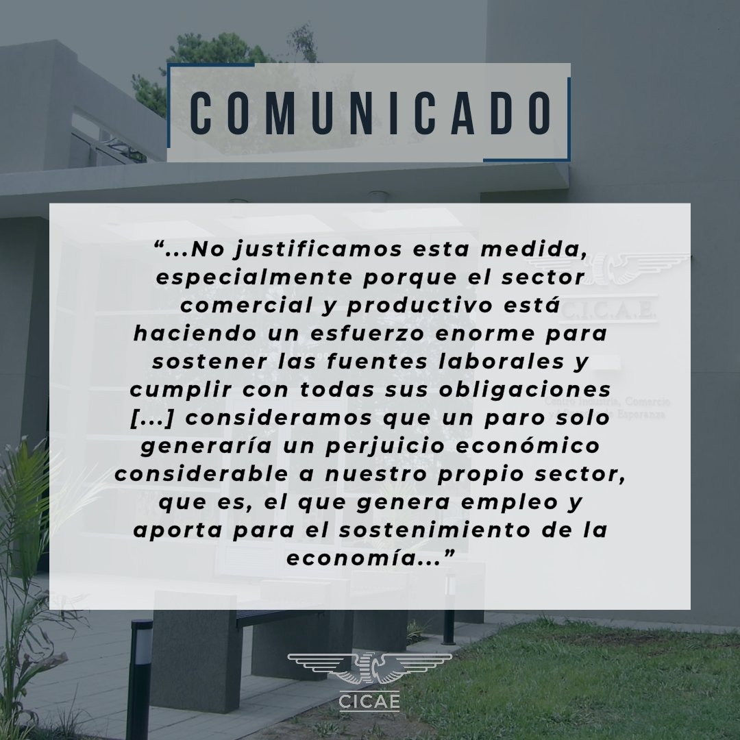 CICAEEsperanza's tweet photo. Desde el Centro Industria, Comercio y Afincados de Esperanza (CICAE) queremos expresar nuestra profunda preocupación por el paro de este 9 de mayo.

[Sigue en comentarios] https://t.co/qs7EJXgqCk