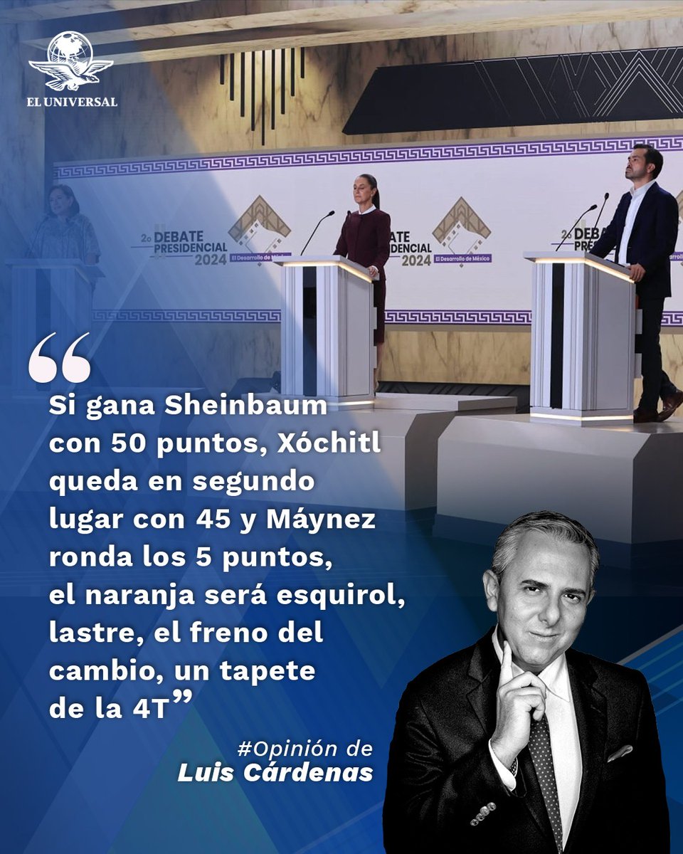 'Si gana Xóchitl, nadie hablará de Máynez ni de muchas otras cosas. Solo faltan 23 días para la elección' ✍️, la #Opinión de @LuisCardenasMx 👉 tinyurl.com/2afzt2lp