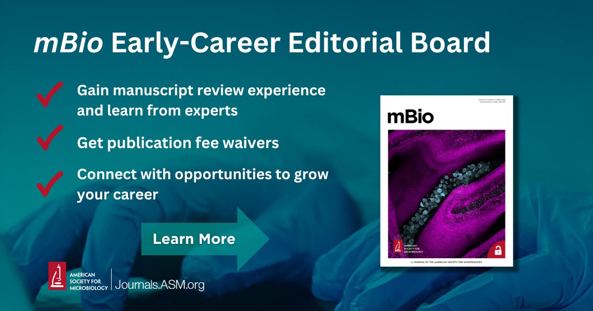 Emerging scientists! The @mbiojournal Early-Career Editorial Board (formerly Junior Editorial Board) has a new name & landing page! View our board, read inaugural member editorials & sign up to get alerts for the next application period opening Fall 2025! asm.social/1Rg