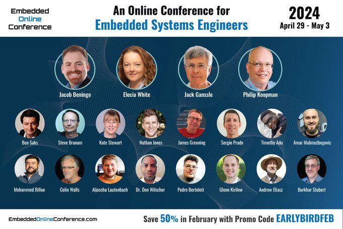 Zephyr Project (@zephyriot) on Twitter photo If you missed the #EmbeddedOnlineConference last week, you can register for free & watch the #ZephyrRTOS videos w/ <a href="/_kate_stewart/">Kate Stewart</a> <a href="/kartben/">Benjamin Cabé</a>, <a href="/pedro_bertoleti/">Pedro Bertoleti</a> @Chris_Gammell, Stefano Fiorentino & Andrew Eliasz. Learn more: hubs.la/Q02wJH7n0 <a href="/ZephyrIoT/">Zephyr Project</a> <a href="/EmbeddedRelated/">Embedded Related</a> If you missed the #EmbeddedOnlineConference last week, you can register for free & watch the #ZephyrRTOS videos w/ <a href="/_kate_stewart/">Kate Stewart</a> <a href="/kartben/">Benjamin Cabé</a>, <a href="/pedro_bertoleti/">Pedro Bertoleti</a> @Chris_Gammell, Stefano Fiorentino & Andrew Eliasz. Learn more: hubs.la/Q02wJH7n0 <a href="/ZephyrIoT/">Zephyr Project</a> <a href="/EmbeddedRelated/">Embedded Related</a>