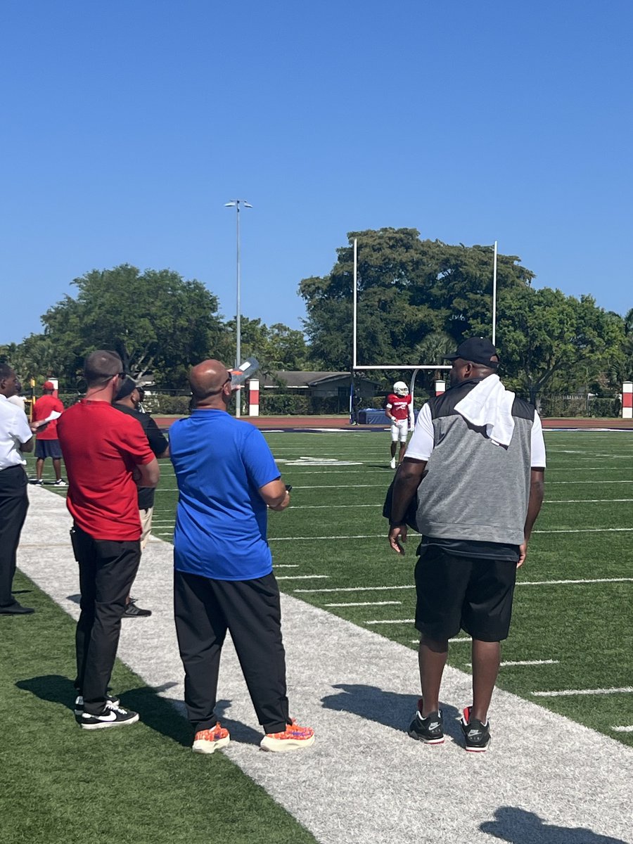 Brian Hartline (OSU), Billy Gonzalez (UF), and Ron Dugans (FSU) chatting on the sideline of Chaminade Madonna HS’s spring practice. Buckeyes WR Jeremiah Smith also in attendance.