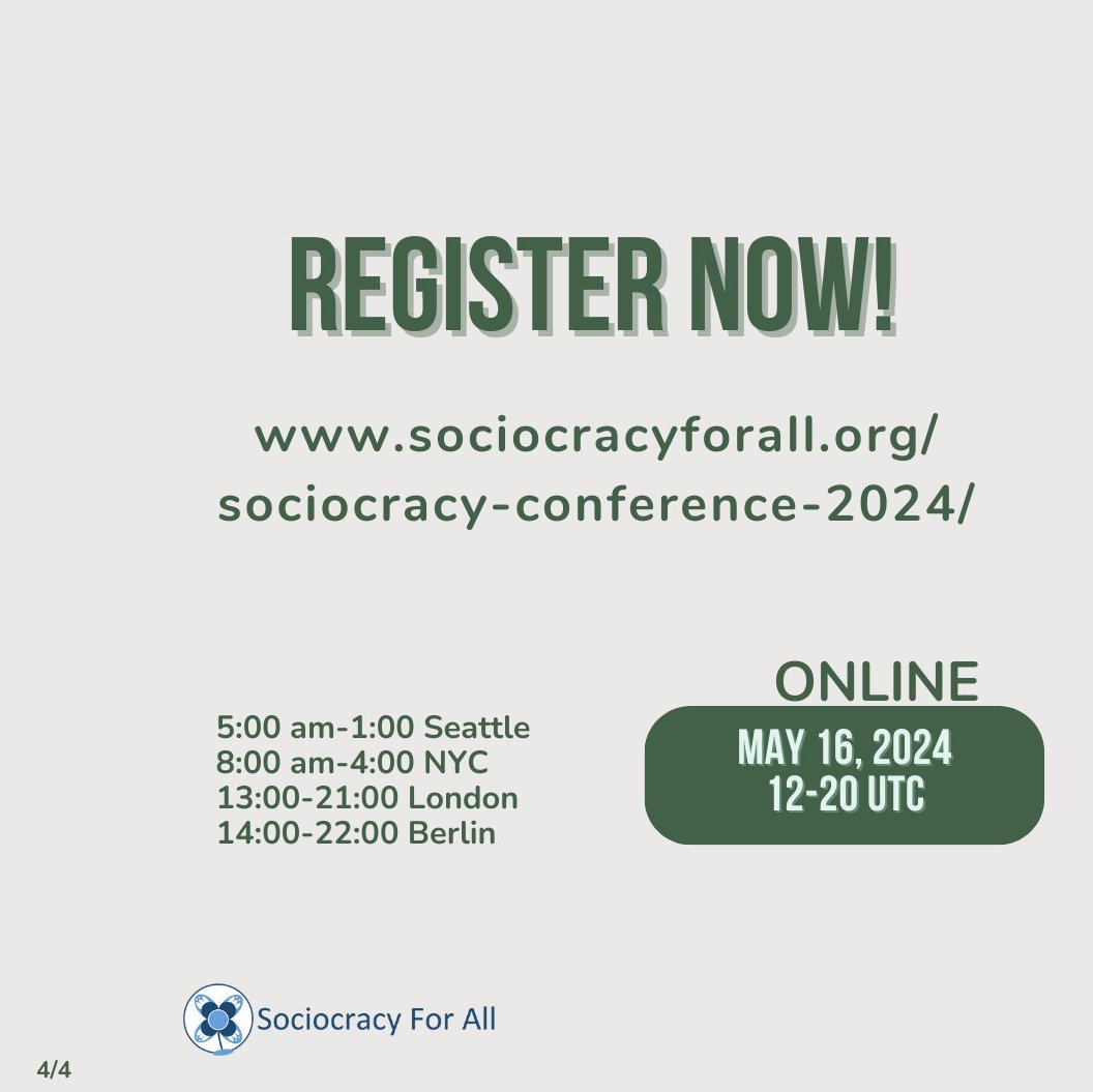 Unlock the power of interrelatedness at the 7th Annual Sociocracy Conference 2024. Explore connections between people, organizations, and movements. Don't miss this unique networking opportunity! Register now: sociocracyforall.org/sociocracy-con… #SociocracyConference