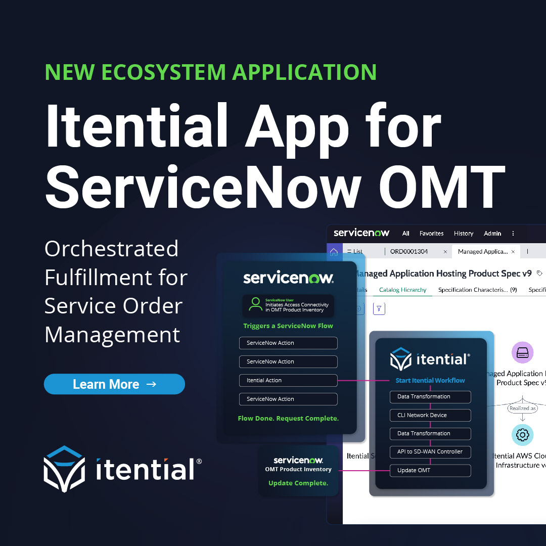 Itential for @ServiceNow OMT is your fastest path to innovation for Service Providers, standardizing the process of building & delivering new services to your customers. Stop by booth 4526 at #Knowledge24 to get a demo & learn how it works or watch here: bit.ly/3URtP8x