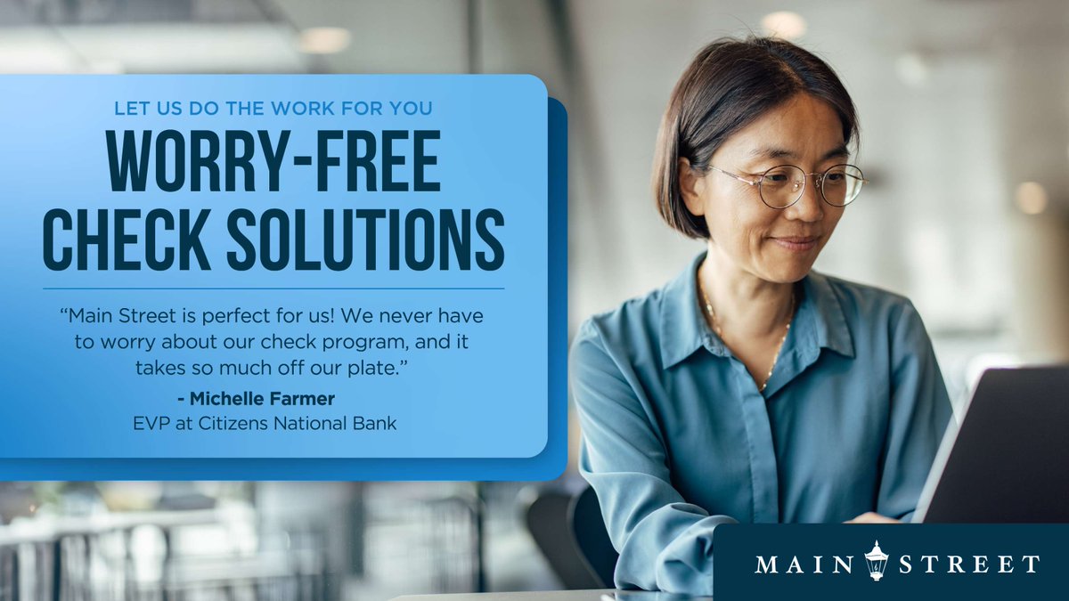MainStreetInc's tweet photo. Sit back and relax knowing we've taken the stress out of your checking program. Learn more: https://t.co/CWOIhPDy07 https://t.co/nc0dHpxWNA