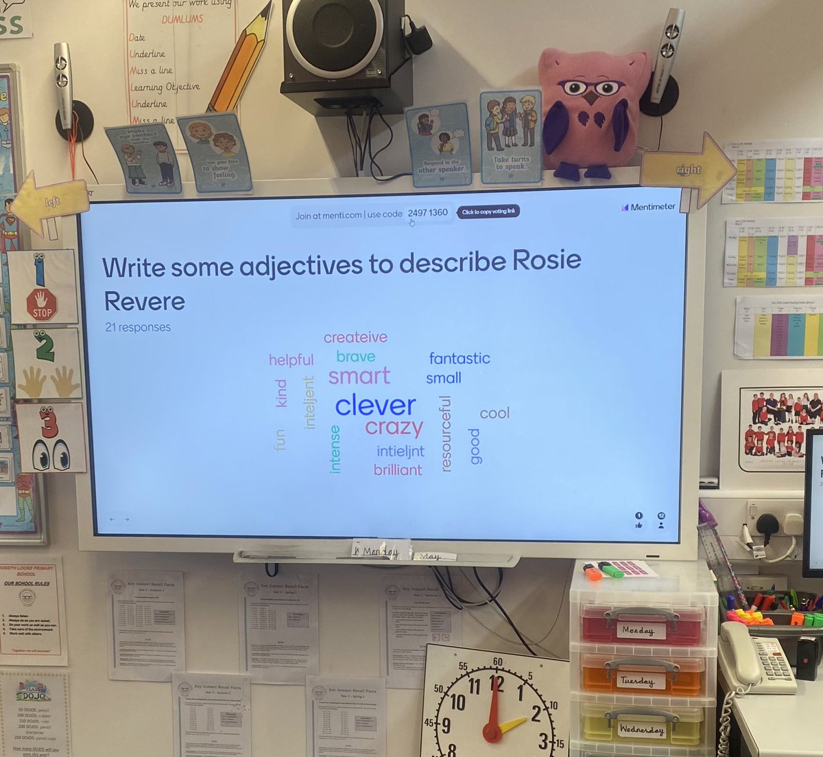 Our first time using mentimetre! We created a word cloud using adjectives to describe Rosie Revere!