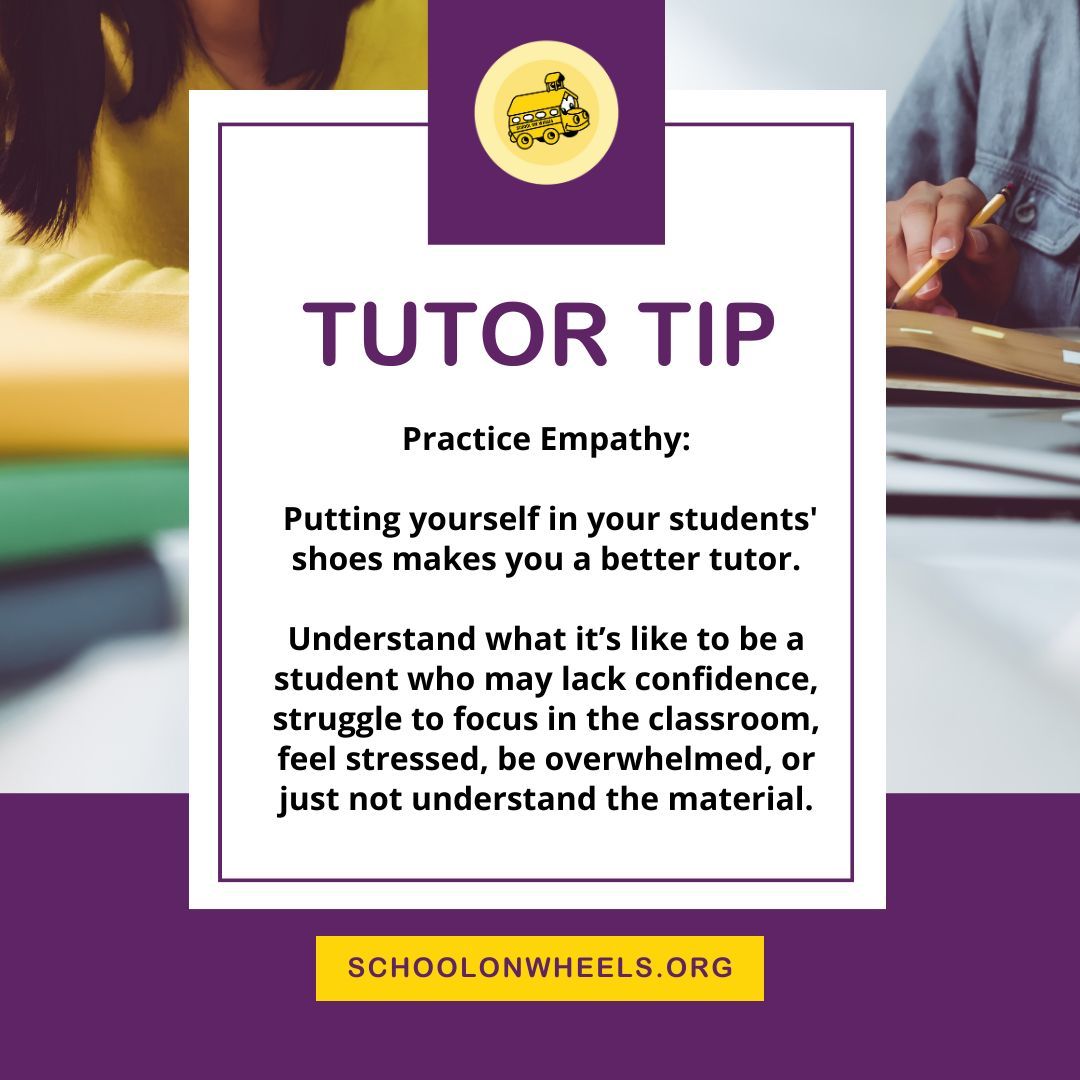 Tutor tip: One way to apply empathy is the way you speak. Talk to your students without using “fix it” phrases like “What you need to do is….” Instead, try reflective phrases like, “It sounds like you…” or “I hear that you….” 
#tutortip #volunteer #educationgoals