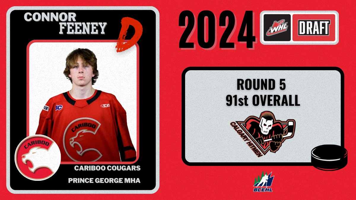 BC Elite Hockey League (@bcehl) on Twitter photo Congratulations to Connor Feeney of the <a href="/CCougars15_aaa/">Cariboo Cougars U15</a> on being selected 91st overall in the 2024 #WHLDraft by the <a href="/WHLHitmen/">Calgary Hitmen</a>!
#bcehl #bcehlaaahockey #aaahockey Congratulations to Connor Feeney of the <a href="/CCougars15_aaa/">Cariboo Cougars U15</a> on being selected 91st overall in the 2024 #WHLDraft by the <a href="/WHLHitmen/">Calgary Hitmen</a>!
#bcehl #bcehlaaahockey #aaahockey