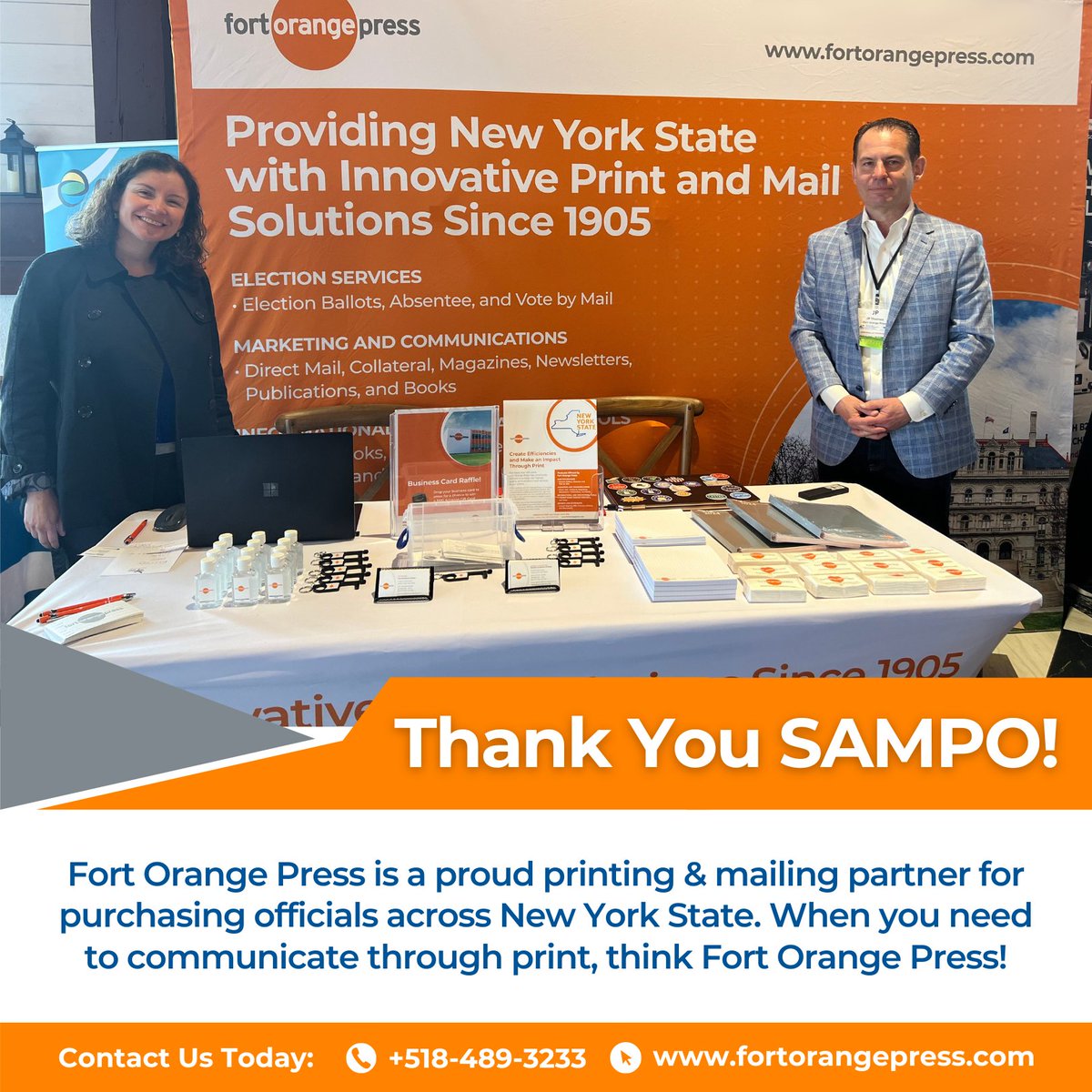 FortOrangePress's tweet image. Our team was in Lake George this week to showcase our printing &amp;amp; mailing services at the New York State Association of Municipal Purchasing Officials Conference in Lake George. Proudly serving New York State for over 100 years! #PrintingServices #MailingSolutions #SAMPO #NewYork