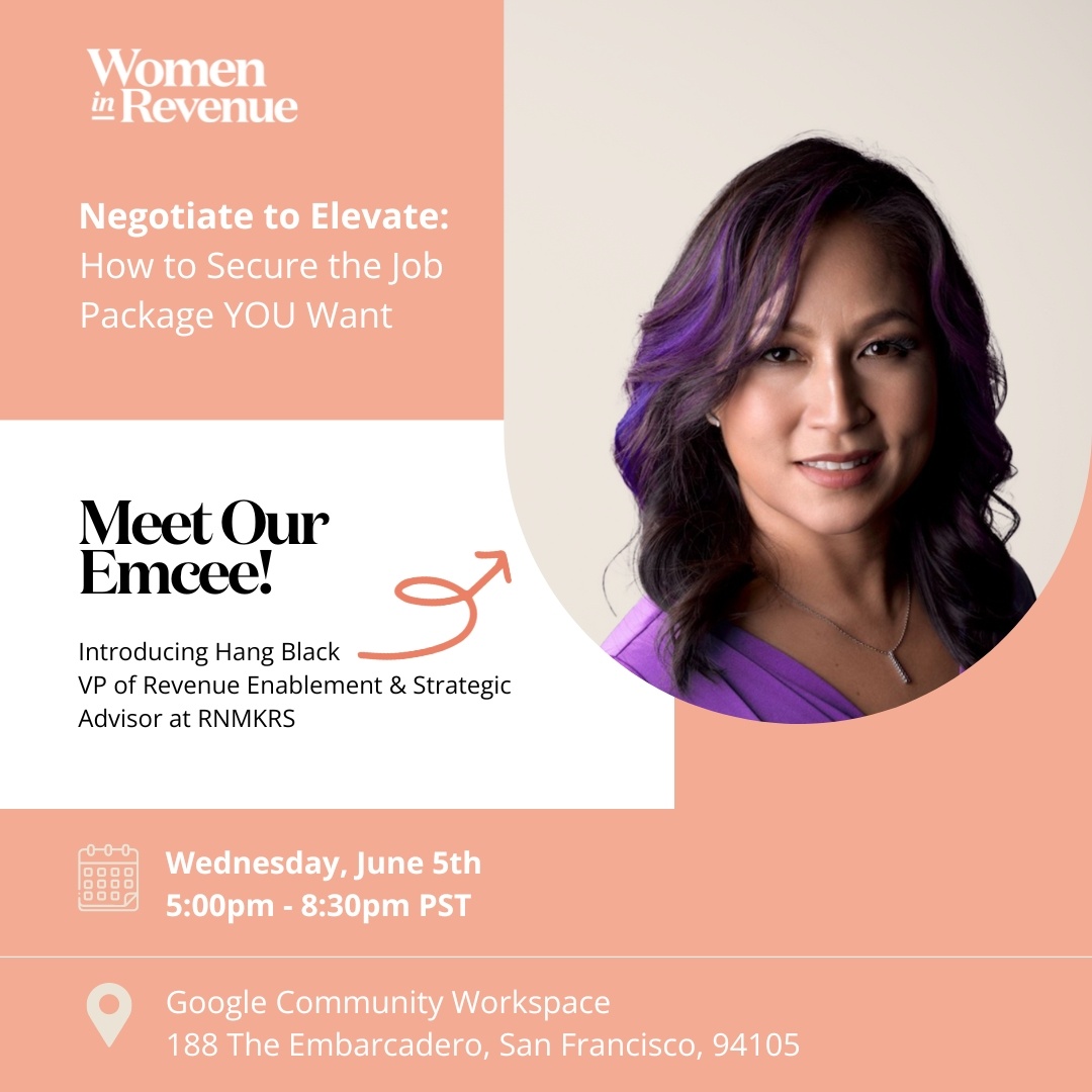 🌟We're thrilled to announce Hang Black as the emcee for our upcoming (in-person!) Women in Revenue event, 'Negotiate to Elevate: Securing the Job Package YOU Want!' where we'll dive deep into the intricacies of salary negotiations and beyond! hubs.li/Q02wKrZ70