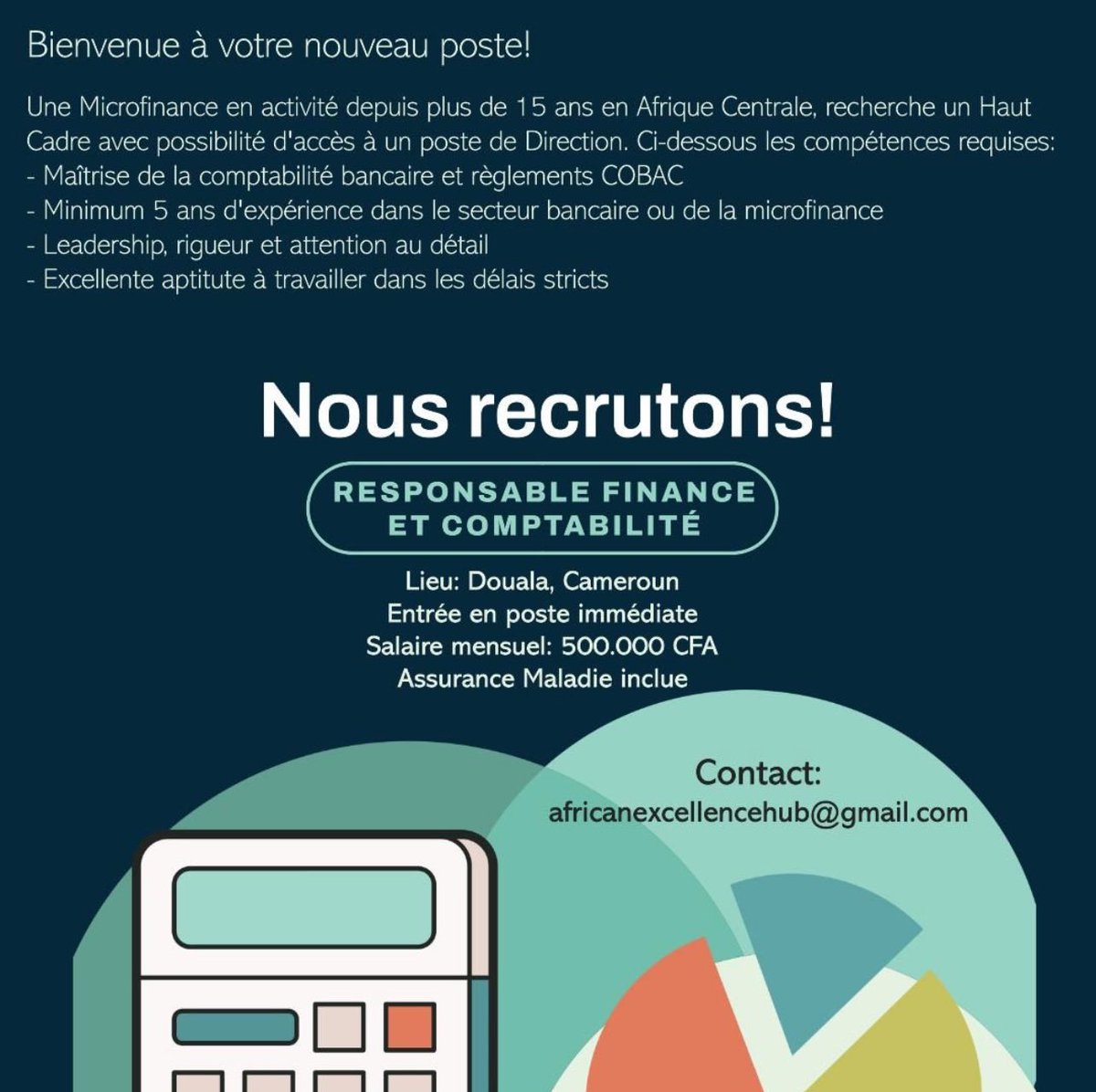 AfricanExcelHub's tweet image. Exciting news! We are facilitating the recruiting of a Corporate Finance Manager in Douala, Cameroon!

Expertise needed: COBAC (BCCA)
Compensation: 500.000 CFA/month + health insurance 

Interested? Please send your CV to the contact listed below! Please share 🙏🏾 @TheWomanQueen1