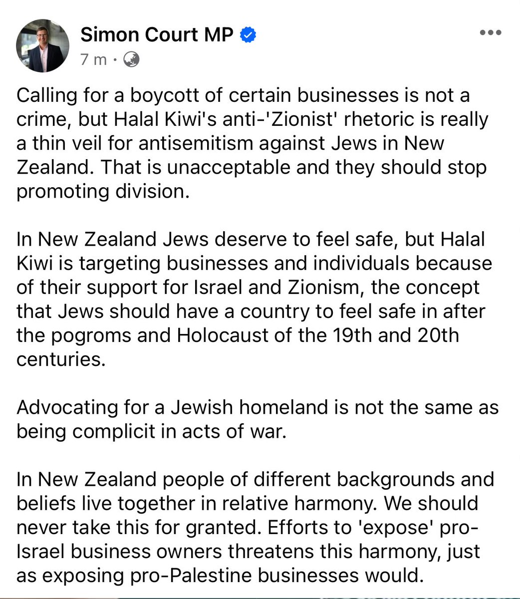 .@SimonCourtACT responds to Halal Kiwi’s campaign against “Zionist” businesses: