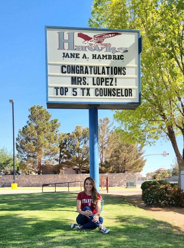 Congratulations to Mrs. Lopez, Top 5 TX counselor of the year!! Way to #SoarHigher #HawkPride