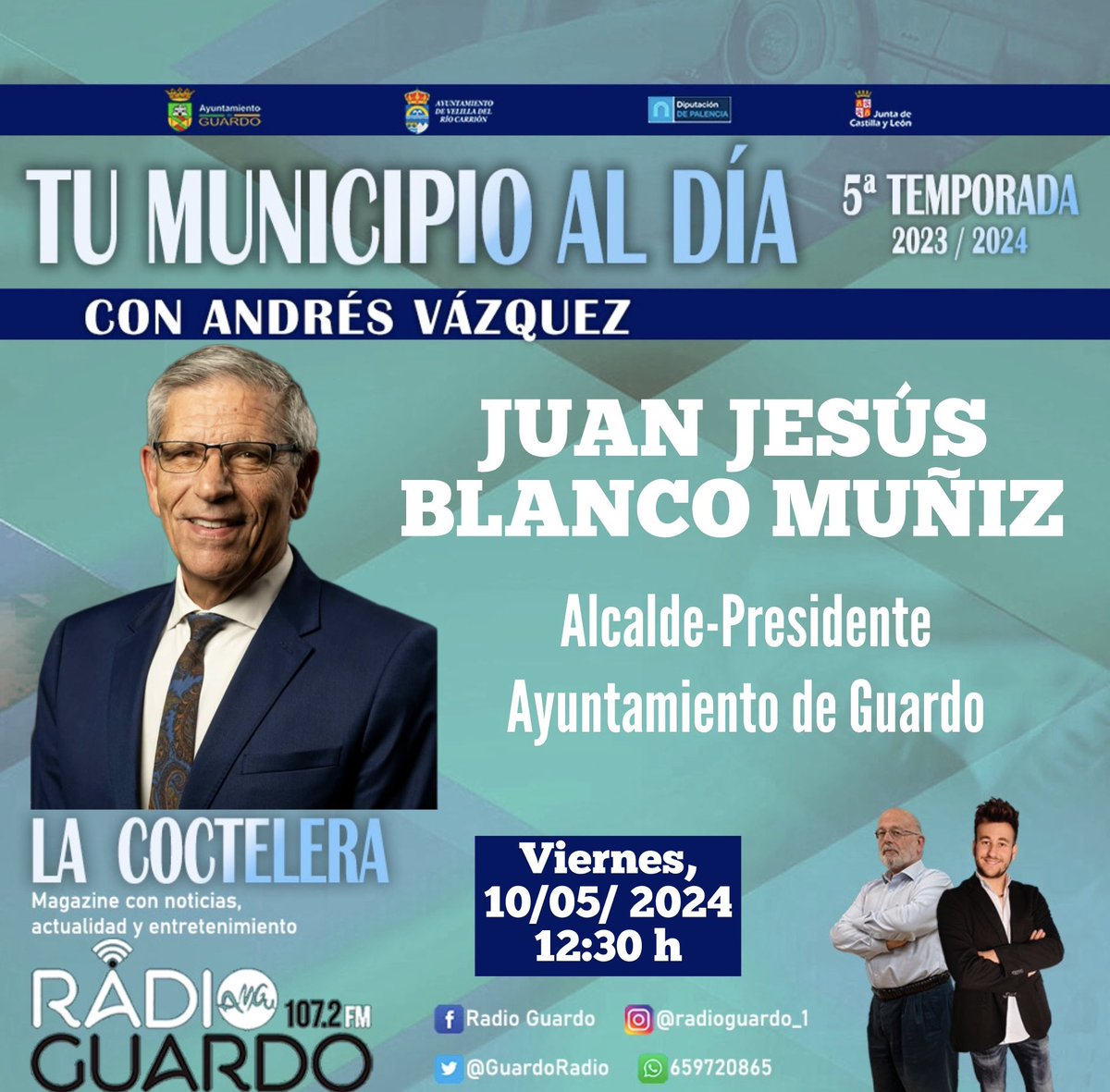 Hoy a las 12:30 h. sección “Tu Municipio al día” con entrevista, por parte de @AlenMediaGroup , a @JuanJesusBlanc5 , alcalde del @aytoguardo 

#tumunicipioaldia #alcalde #entrevista #radioguardo #laradiodelamontaña #guardo #palencia