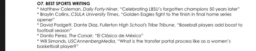 Pretty cool news to share: My story about @USCWBB grad transfers is a finalist for a SoCal Journalism award from the LA Press Club! Super cool to see my work recognized as one of the best sports stories in local student media alongside so many other talented journalists.