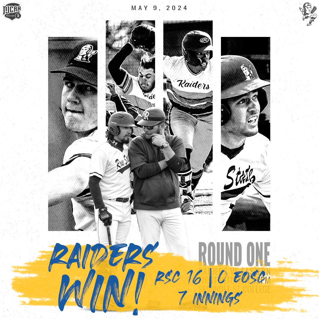 ⚾| 𝐑𝐨𝐮𝐧𝐝 𝐨𝐧𝐞 𝐞𝐧𝐝𝐬 𝐢𝐧 𝐚 (𝒉𝒖𝒈𝒆) 𝐖 With a solid team effort at the plate and stellar complete game by Thornton, Raider Baseball heads to round two in the win column. 𝐅𝐈𝐍𝐀𝐋 | 𝐑𝐒𝐂 𝟏𝟔, 𝐄𝐎𝐒𝐂 𝟎 (𝟕 𝐢𝐧𝐧𝐢𝐧𝐠𝐬) Raiders will play at 7pm tonight
