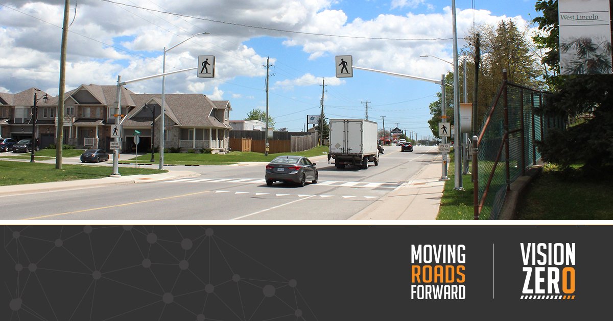 We’ve recently completed a new pedestrian crossover in the @TWPWestLincoln as part of our Vision Zero initiative. Vision Zero aims to improve road safety for all users by eliminating serious injuries and fatalities on Regional roads. Learn more: bit.ly/3Wxm5Kc