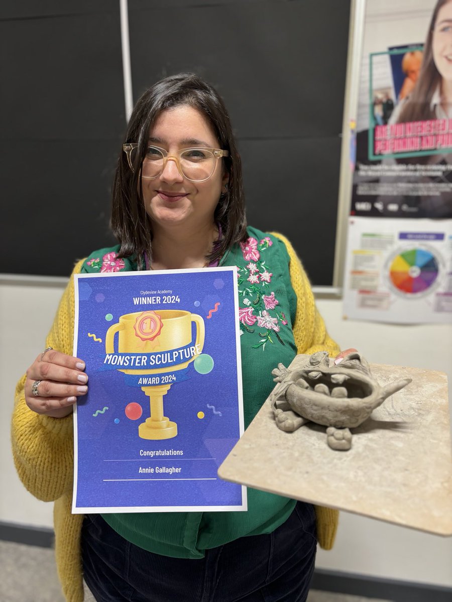 Congratulations to our fabulous Ms Gallagher who received our Monster Sculpture award 2024 for her fabulous creation. A close contest with so many amazing sculptures produced by our talented staff. 🏆👏🏻 ⁦@clydeview_a⁩