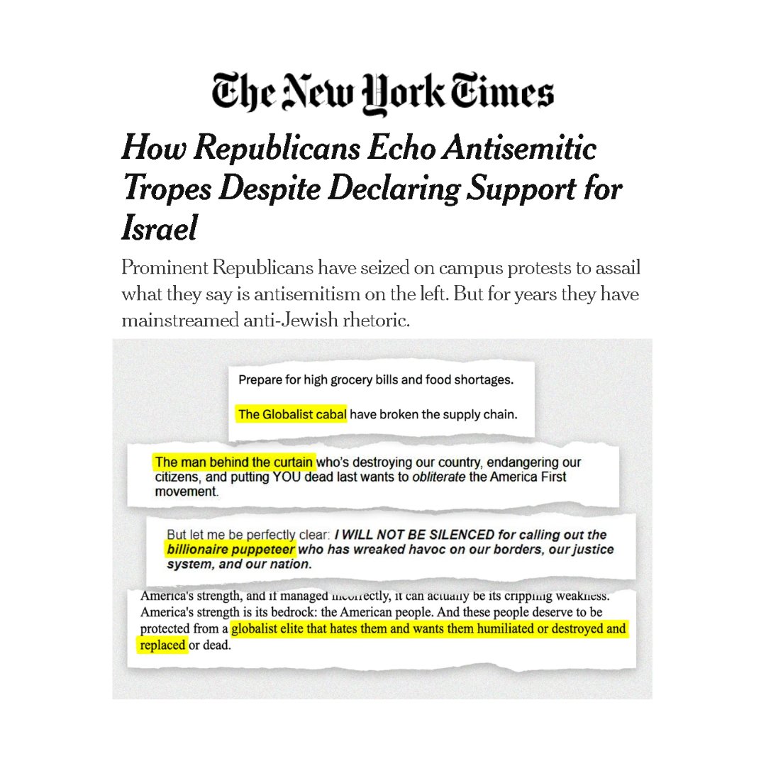 If @HouseGOP wants to combat antisemitism and not just chase headlines, they can renounce Great Replacement Theory, denounce Trump for having dinner with Holocaust-Denier & antisemite Nick Fuentes, & counter MTG for reviving the charge of deicide. nytimes.com/2024/05/09/us/…
