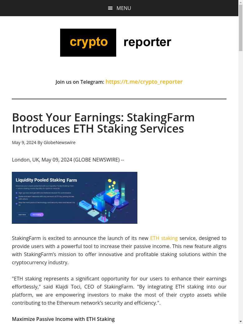 BREAKING NEWS : ETH staking services introduced by StakingFarm will boost earnings for users. cryptoeco.net/tw/5f33.html #StakingFarm #ETH #staking