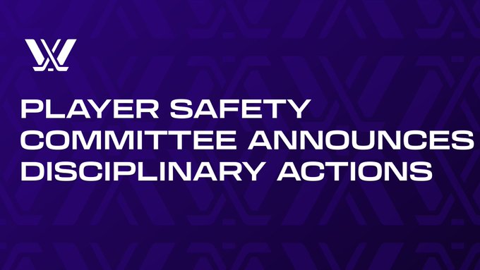 Purple graphic with white text that reads "player safety committee announces disciplinary actions."