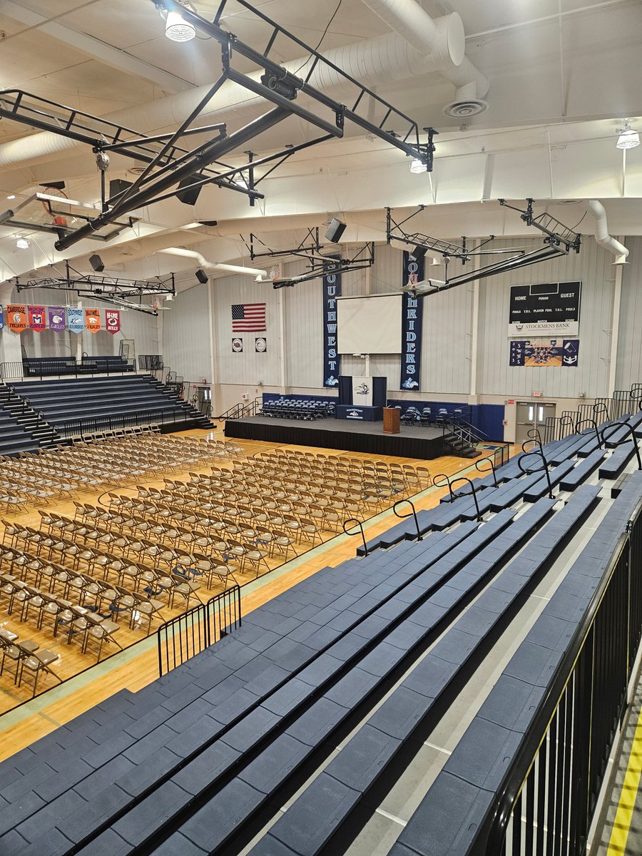 Gym is set up and ready for seniors 'last' walk as a high school student. Congratulations to the class of 2024. Graduation is Saturday at 10:30.