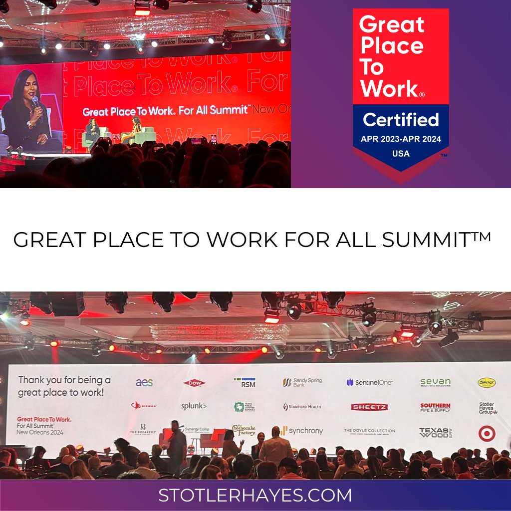 Our amazing Employee Experience Coordinator, Dana Wilcox, is currently attending the Great Place to Work Summit in New Orleans.  
Stotler Hayes Group is proud to have been certified as a Great Place to Work since 2021.

#gptw #shg #greatplacetowork