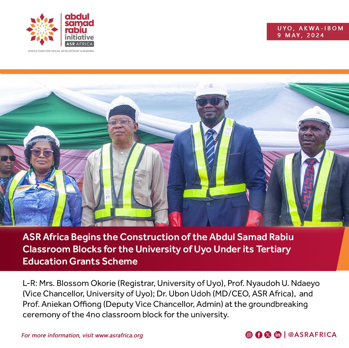 ASR Africa is excited to announce the commencement of construction for a new classroom block at the University of Uyo, with a groundbreaking ceremony. This project is part of ASR Africa's commitment to enhancing educational infrastructure and supporting academic success across