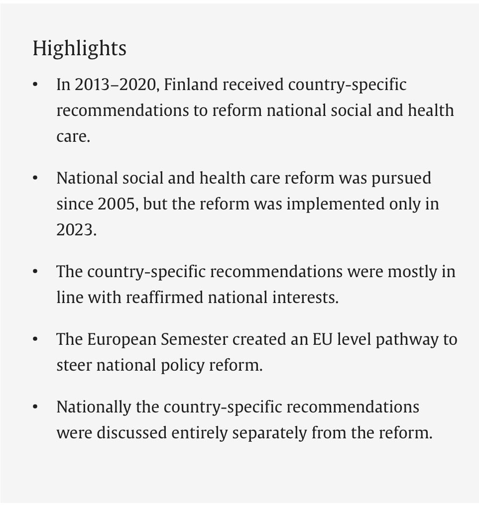 Check out our new paper: @noora_hei et al. Is the EU steering national social and health policy making? A case-study on Finland's national reform Is the EU steering national social and health policy making? A case-study on Finland's national reform sciencedirect.com/science/articl…