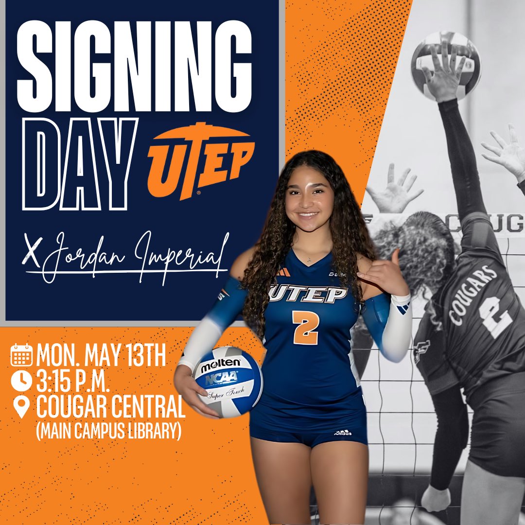 Please join us next Monday for Jordan Imperial’s UTEP Volleyball signing. Congrats @JordanImperial2 We know you will continue to make us proud! @Fchavezeptimes @Prep1USA @epsportsnet @SamGuzmanTV @AdrianOchoa21 @EPISDathletics @EPSports915