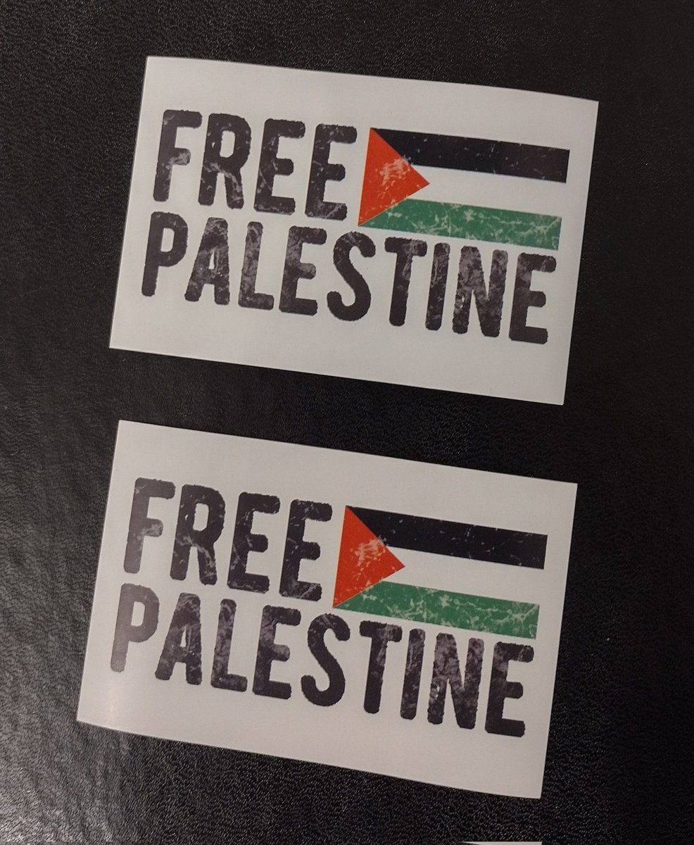 My daughter came in and asked me if I wanted these stickers. She'd bought a packet of them with proceeds going to feed children in #Gaza. #ProudDadMoment #FreePalestine #Palestine #genocide