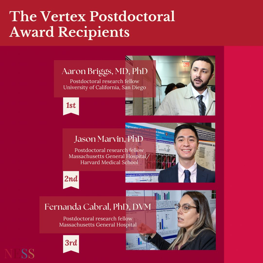 Congratulations to our recipients of the Vertex Postdoctoral Awards at the 23rd Annual New England Science Symposium! #NESS2024