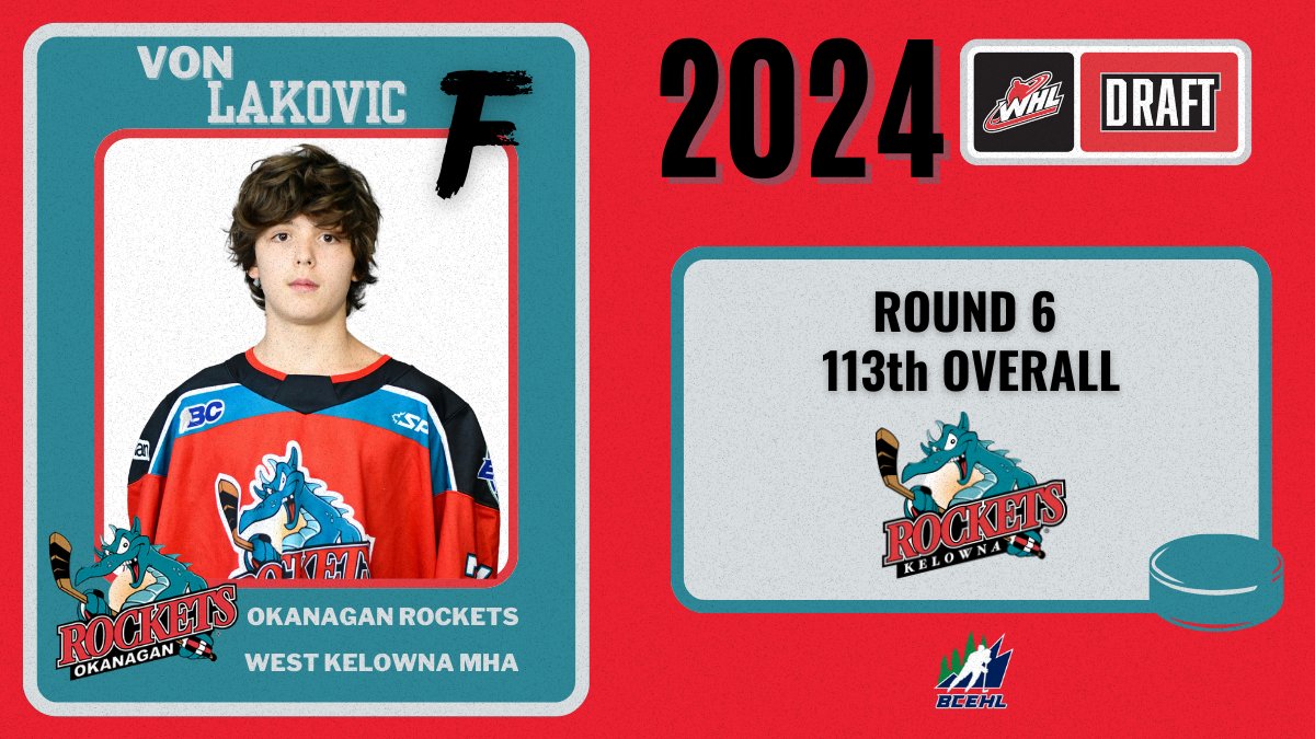 BCEHL's tweet photo. Congratulations to Von Lakovic of the @OKRockets_aaa on being selected 113th overall in the 2024 #WHLDraft by the @Kelowna_Rockets! 

#bcehl #bcehlaaahockey #aaahockey https://t.co/izq2X3oEgm