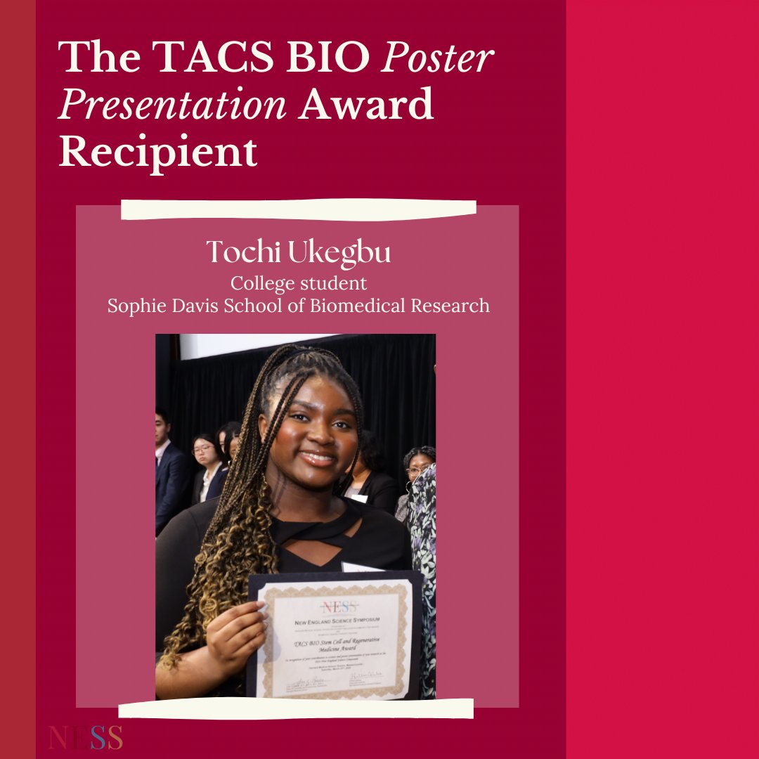 Congratulations to our recipient of the TACS BIO Award at the 23rd Annual New England Science Symposium! #NESS2024