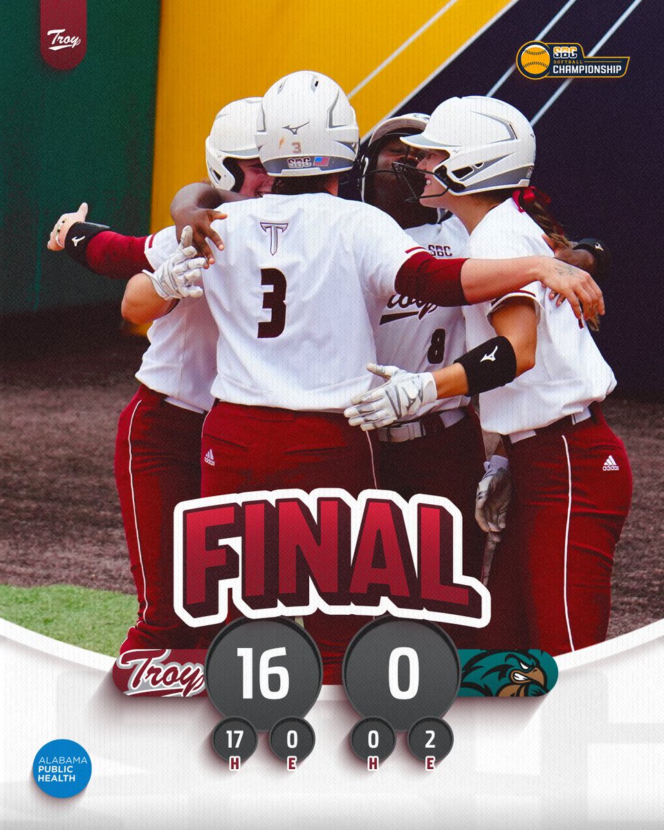 Troy Softball (@troytrojanssb) on Twitter photo No Hitter 🤝 16 runs new Sun Belt records
#E³ | #OneTROY ⚔️🥎 No Hitter 🤝 16 runs new Sun Belt records
#E³ | #OneTROY ⚔️🥎