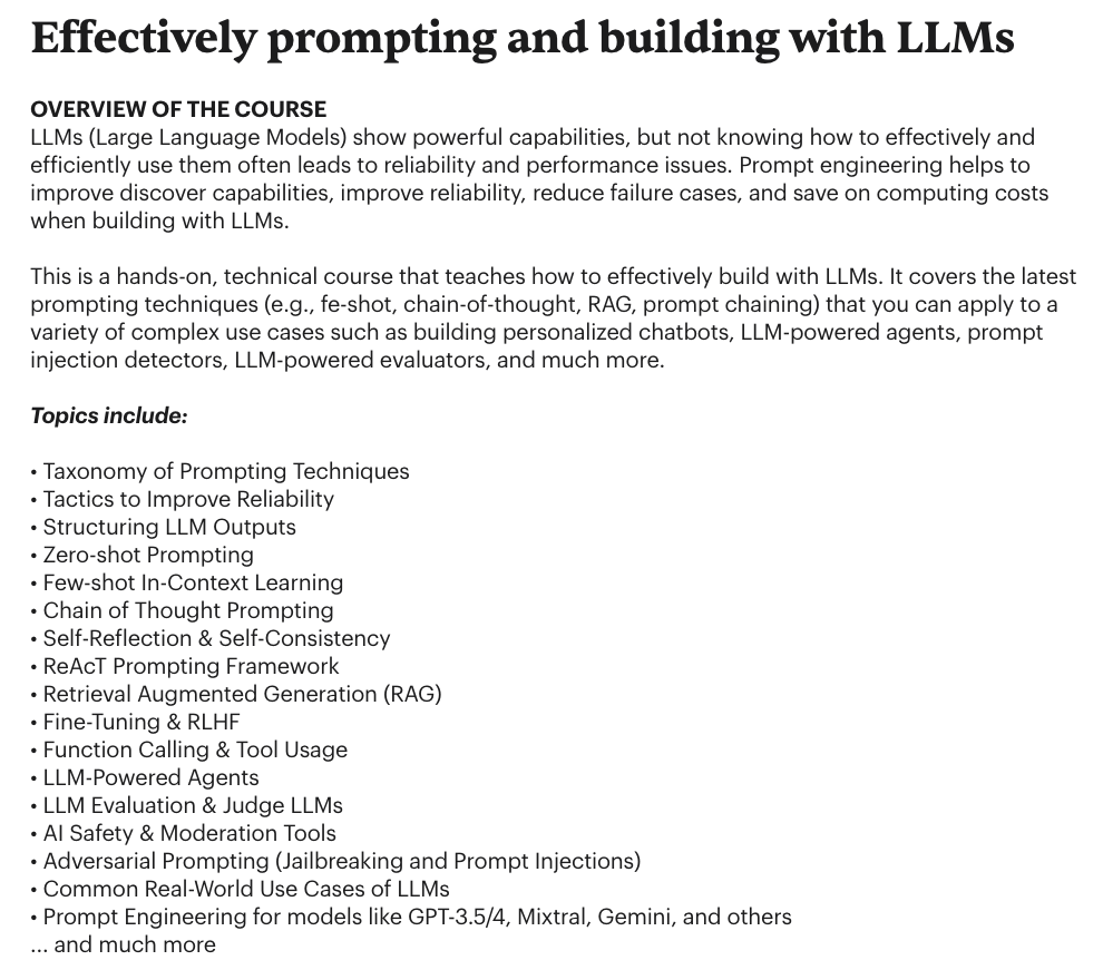 I've delivered my Advanced Prompting for LLMs training to almost 400 people over the last year.

Here are some of the main themes people learn about:

- applying advanced prompting techniques like chain-of-thought
- best practices to improve the reliability, robustness, and…