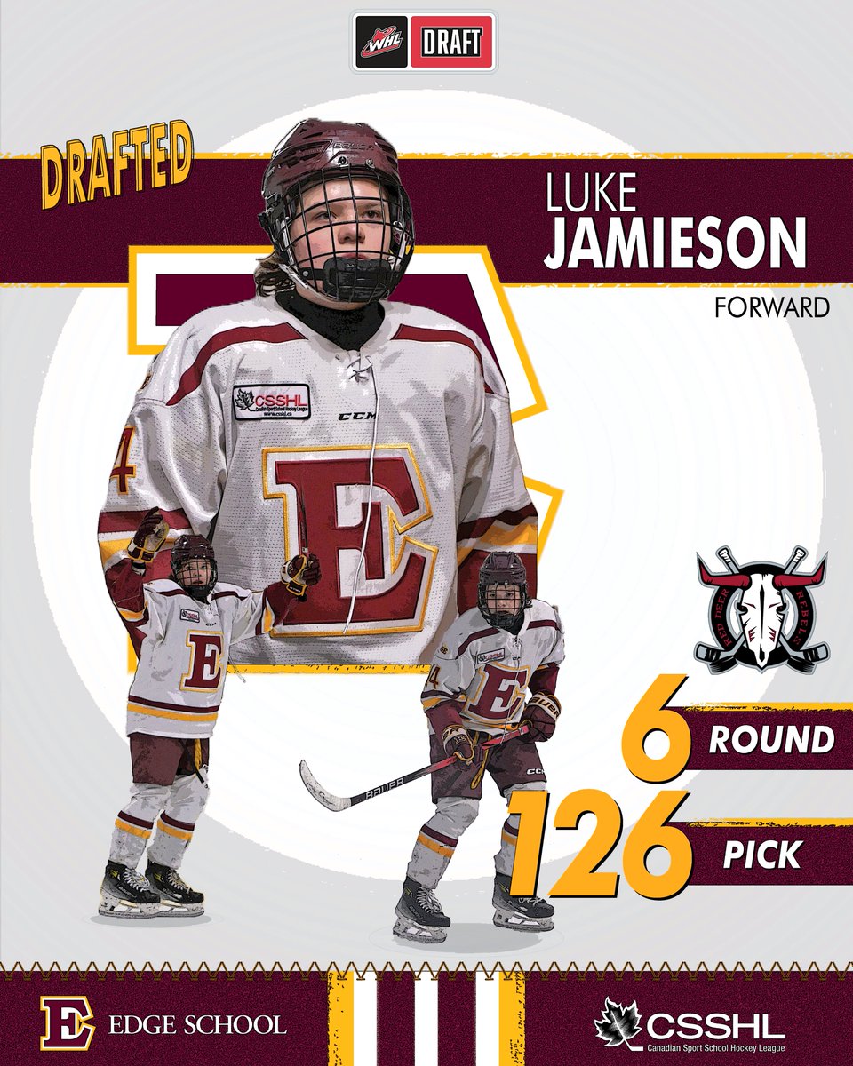 edgeschool's tweet image. Congratulations to Luke Jamieson on being drafted by @rebelshockey in the 2024 WHL Prospects Draft! 

Luke has 72 points (33 G, 39 A) in 65 CSSHL regular season and playoff games #WHLDraft #CSSHL
