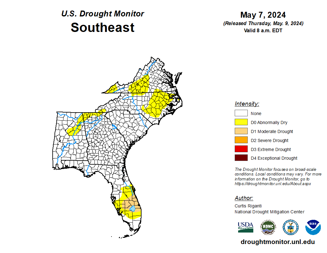 🌦️ Scattered heavier rains fell across portions of the Carolinas and Virginia, though most areas in the Southeast were dry. Temperature-wise, most of the Southeast was between 3 and 9 degrees warmer than normal this week. drought.gov #DroughtMonitor