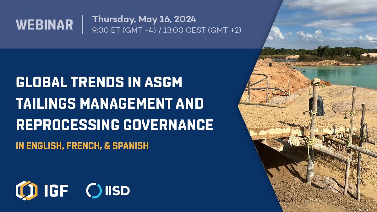 Tune in on May 16th for an insightful webinar on global ASGM tailings management trends, featuring Pure Earth's Global Technical Director, Alfonso Rodriguez, alongside experts from @IGFMining, MutConsult, @StateDept, & @usponline. Register today: igfmining.org/event/global-t… #ASGM